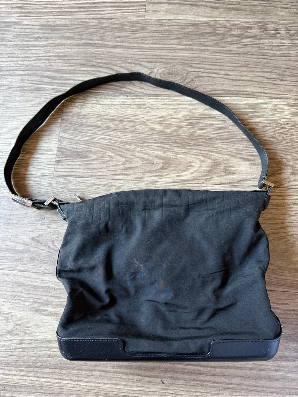 Bottega Veneta Vintage Black Nylon & Leather Shoulder Bag Made in Italy Y2K